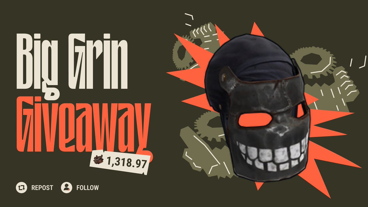 bandit's tweet image. [$1,212.67] Big Grin — Rust Skin Giveaway

🔸 Like &amp;amp; Repost
🔸 Follow us @bandit
🔸 Reply with your Steam 64ID

The winner will be announced next week!