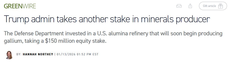 scottlincicome's tweet image. Yet another US government equity stake was just announced, bringing the grand total to ELEVEN since mid-2025. 

Reminder: Prior to Trump, the US government hadn't taken a permanent, non-crisis investment in a healthy private company since at least the 1950s.

Now we have 11.