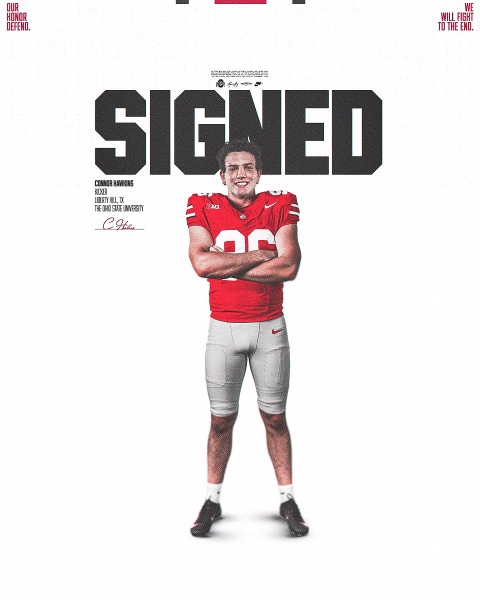 OhioStateFB's tweet image. 𝗦𝗶𝗴𝗻𝗲𝗱 𝘁𝗼 𝗧𝗛𝗘, @connor_hawk1ns 📝🌰