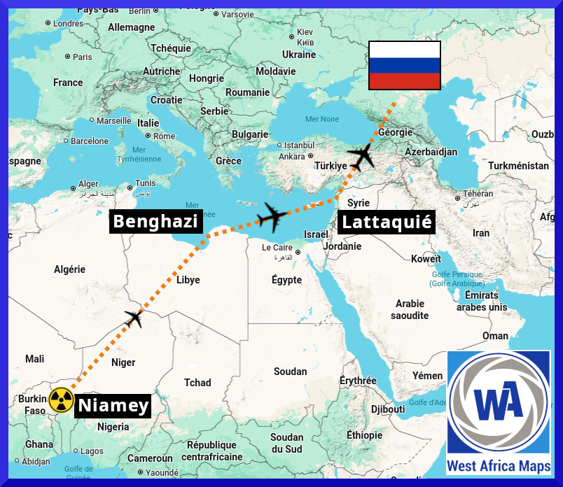 Wamaps_news's tweet image. Niger 🇳🇪 : Des éléments récents diffusés sur les réseaux sociaux montrent un regain d’activité autour de la base aérienne 101 à Niamey où est stationné depuis plus d’un mois le convoi transportant le « Yellow Cake », le concentré d’uranium venant des mines d’Arlit au nord du…