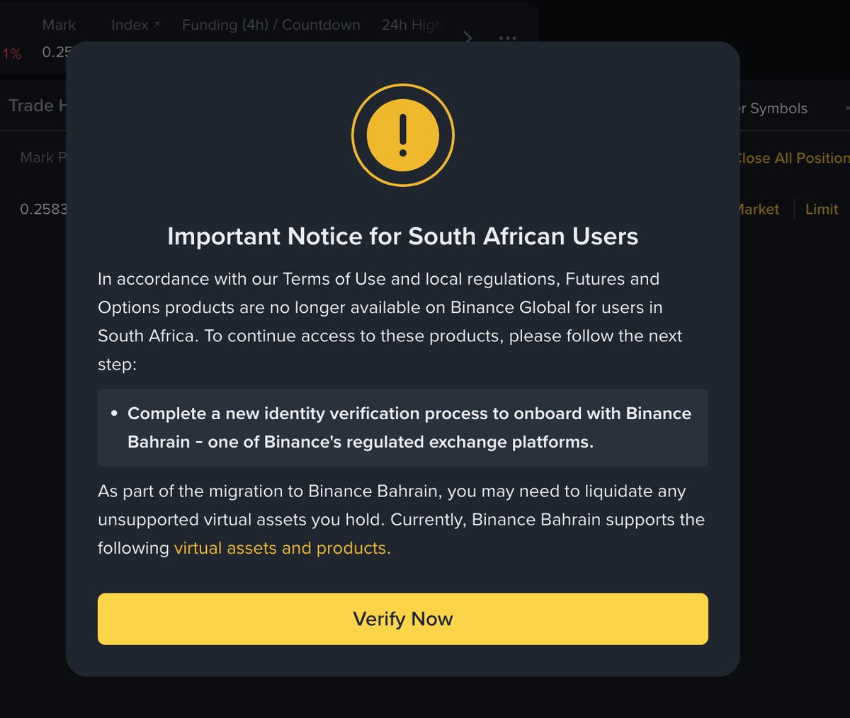 TYBitchard's tweet photo. @binance Why do i keep getting this warning? (I am literally half a world away, not South African, and never ever used a VPN for connection) https://t.co/gBU1c3v3cJ