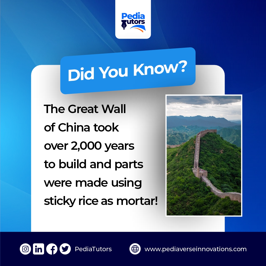 pediatutors's tweet photo. It stretches over 21,000 km, long enough to wrap around half the Earth!😳

Book a session using the link: https://t.co/LDcSwwhwTF
or WhatsApp us: +234 903 328 4856

#FunFact #GreatWallOfChina #WorldWonders #DidYouKnow  #HistoryFacts  #Education #us #uk #scotland #glasglow https://t.co/qshf0C9xOX