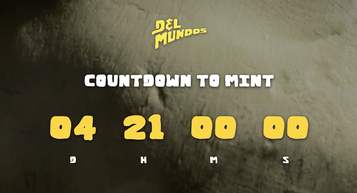 D3lMundos's tweet image. Announcement:

The Del Mundos mint going live on TUESDAY 20th JAN at MIDDAY UTC. 

Mint countdown is now live: delmundos (dot) xyz

Set your reminders! ⏰ 

Chain : Ethereum 
Mint Details: TBA 

For those about to mint….. we salute you!  ✊