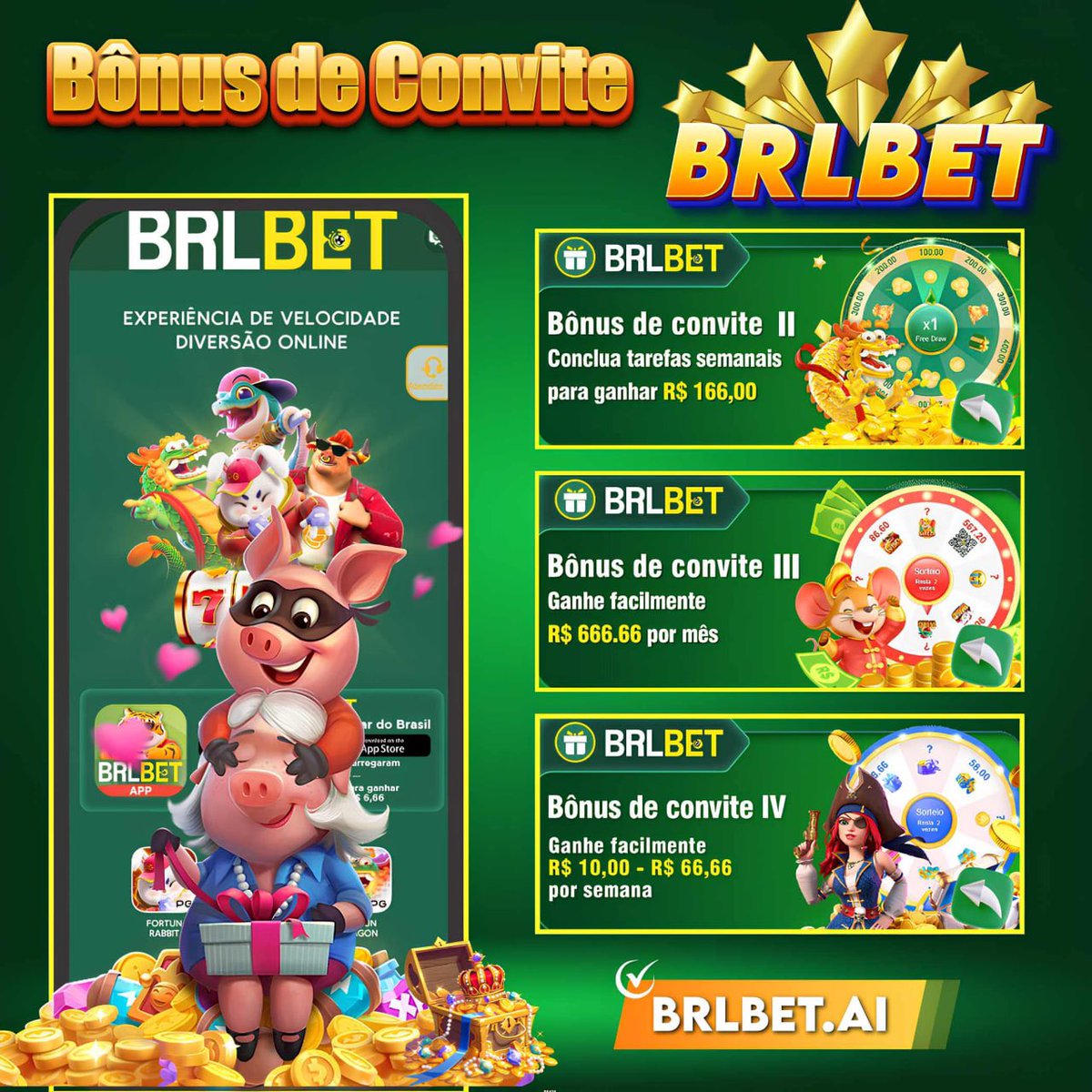 BRLBET's tweet photo. ✨✨ Convidamos sinceramente todos os jogadores a participarem do. 
 [Bônus de convite II ]
 [Bônus de Convite Ⅲ]
 [Bônus de Convite Ⅳ]
Ao completar as tarefas do evento, você poderá receber recompensas facilmente. O bônus é de até R$166.00-R$1,666.00  💸💸💸 https://t.co/yCDVqQCHYW