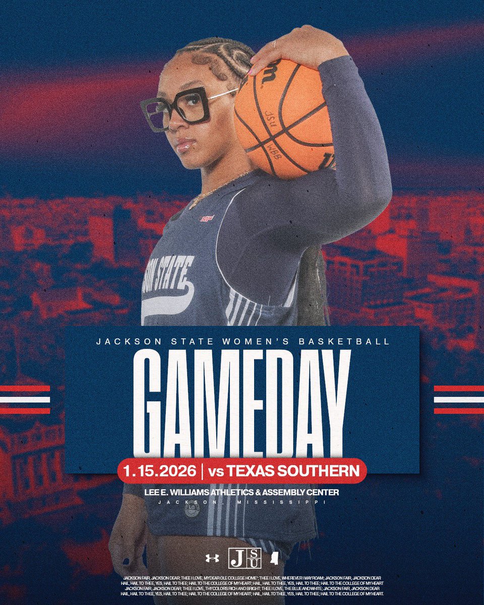 🏀GAME DAY🏀

🆚: Texas Southern
⏰: 6 pm
📍: Jackson, MS
📊: shorturl.at/JnGyD
💻: tv.swac.org
📻: wjsu.org
🎟️: shorturl.at/BTevM

#ChasingMore | #GoJSUTigersWBB🐅