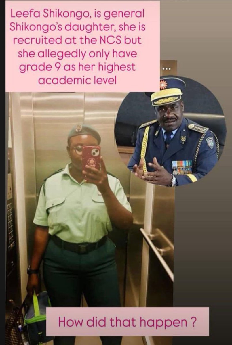 JUST IN: The Namibian Correctional Service (NCS) has addressed social media claims that Leefa Shikongo, daughter of Lieutenant-General Joseph S. Shikongo, was recruited despite not meeting minimum requirements. It has been alleged that she has Grade 9 as her highest academic