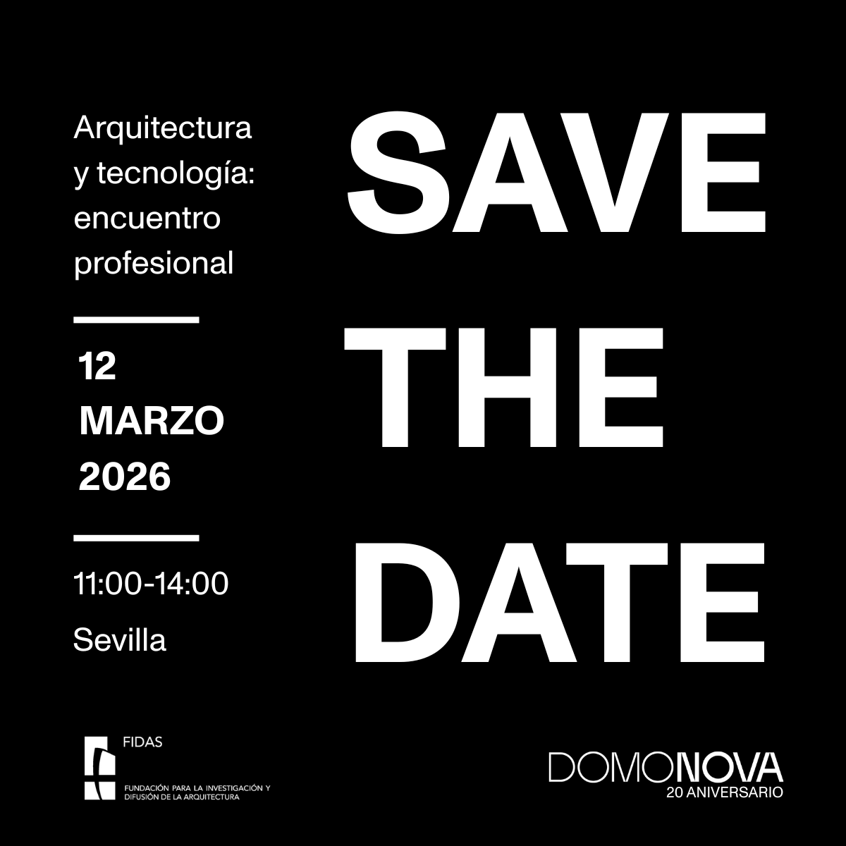 Por fin podemos anunciar la fecha de nuestro próximo evento: 12 de marzo en <a href="/FundacionFidas/">Fundación FIDAS</a> 

Un encuentro entre profesionales y marcas del sector de la construcción para intercambiar y ampliar conocimientos sobre arquitectura y tecnología.

Más info 👉 domonova.com/blog/arquitect…
