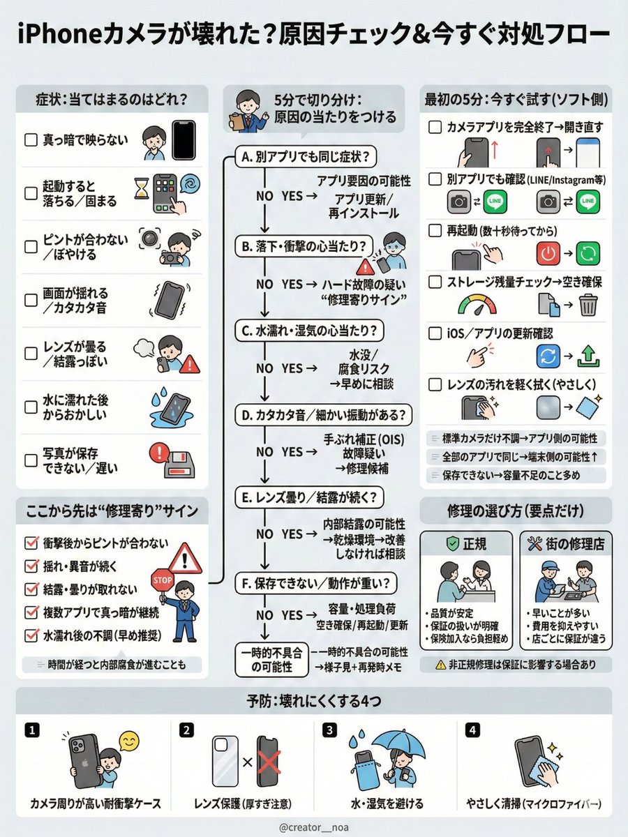 creator__noa's tweet photo. iPhoneカメラが壊れた？原因別のチェック方法と今すぐできる対処法をまとめました↓ https://t.co/lGTQpj7CwX