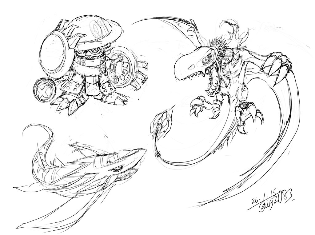 vgz083's tweet image. タクティクスのデジモンをラフ描き