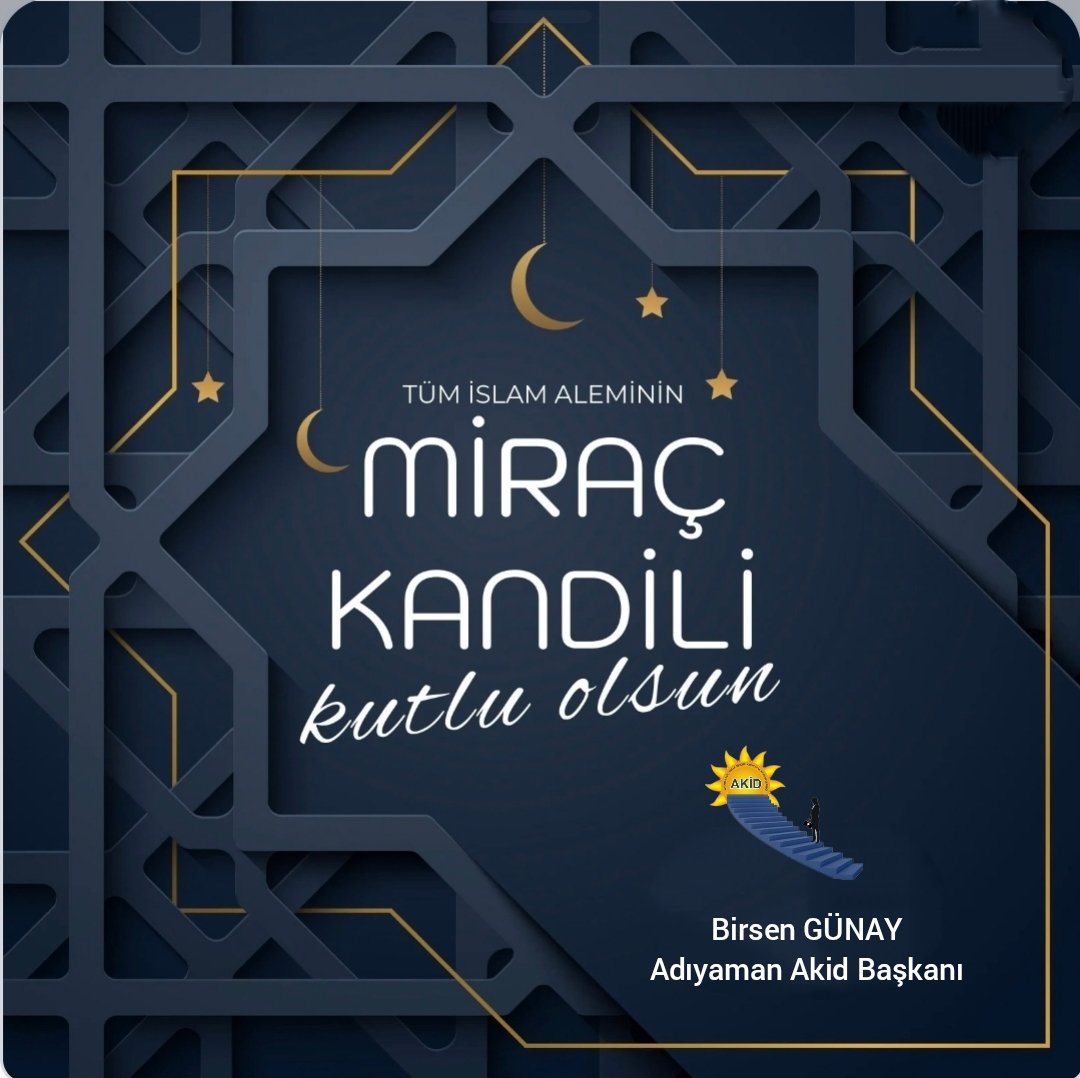 Miraç Kandili’nin; kadınların emeğine güç, gönüllerine huzur ve toplumumuza birlik getirmesini diliyor, tüm hemşehrilerimizin kandilini tebrik ediyorum. 

<a href="/birsengunay02/">Birsen Günay</a> Akid Başkanı
