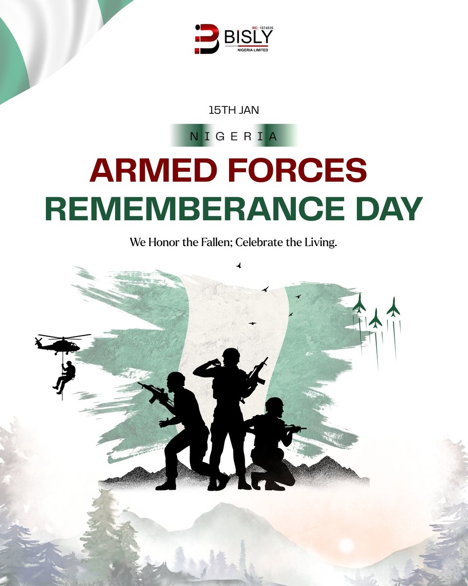 bislynig_ltd's tweet photo. Today, we honour the courage, sacrifice, and selfless service of our fallen heroes.
Your bravery lives on in our hearts.

We remember. We honour. We salute.

#ArmedForcesRemembranceDay
#WeRemember
#FallenHeroes
#ServiceAndSacrifice
#NigeriaArmedForces
#HonourAndRespect https://t.co/fPZEbTpXrI