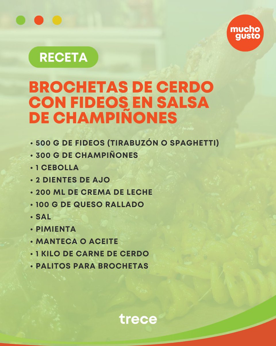 trecepy's tweet photo. ¡QUÉ RICO!😍 Jusssstooooo en el hambre🎯🤤
#Freddy preparó ✨BROCHETAS DE CERDO CON FIDEOS EN SALSA DE CHAMPIÑONES.✨Vos ¿ya tenés todos los ingredientes para hacerlo en casa?🫣
😉▶️Deslizá, la receta está al final.
🔗https://t.co/JZxUif80Wk
#MuchoGustoPy📺 | #Trece https://t.co/4Ku1R31A9i