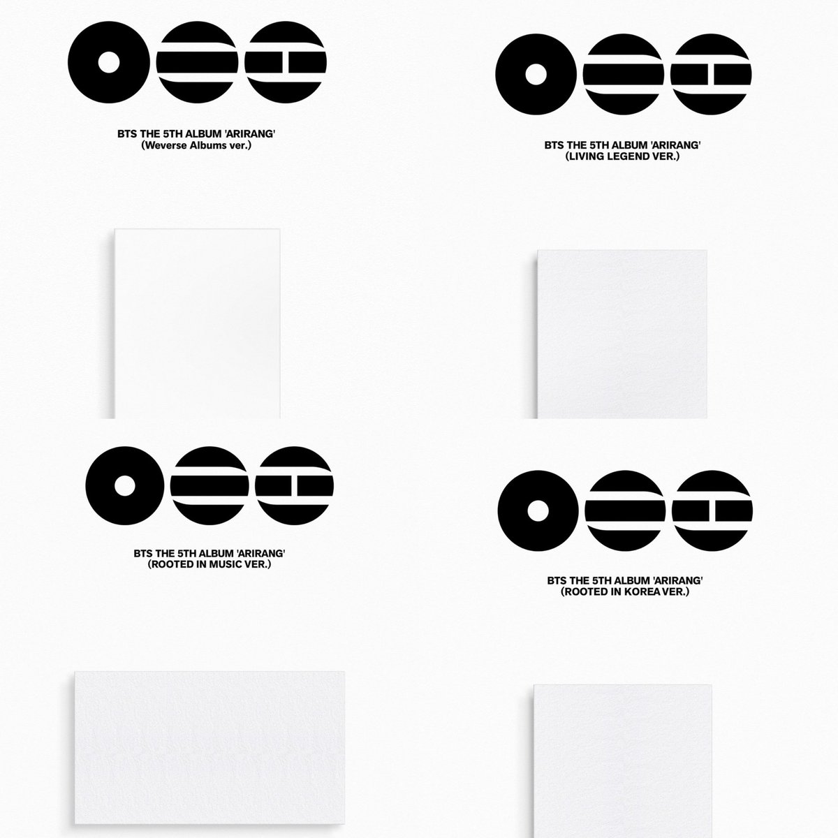 btschartsdailyc's tweet image. [NEWS] FULL #BTS_ARIRANG Versions!

[ARIRANG] 
- Total of 2 versions
ARIRANG (Rooted in Korea Ver.)
ARIRANG (Rooted in Music Ver.)

[ARIRANG (Living Legend Ver.)] 
- Total of 1 version

[ARIRANG (Weverse Albums ver.)]
- Total of 1 version

[ARIRANG (Modern Korea Vinyl)]
- Total…
