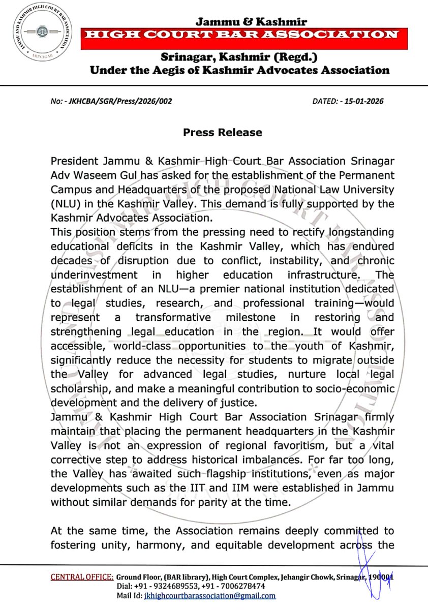 J&K High Court Bar Association Srinagar tweet media