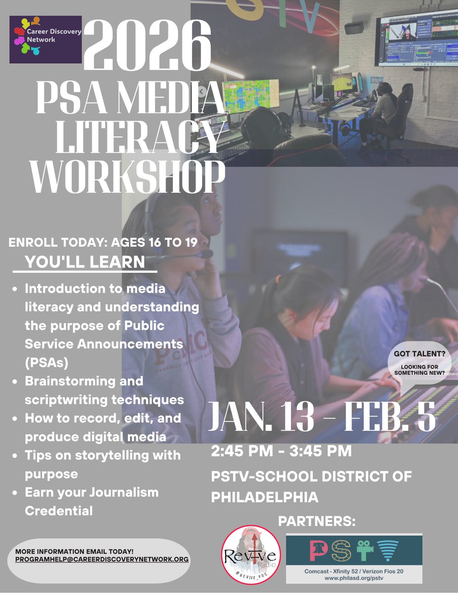 REVIVE Radio + Media has partnered W/ both Career Discovery Network – Greater Philadelphia &amp; The School District of Philadelphia PSTV: Philadelphia’s Student Run TV Channel, for a 4 week program that will blend journalism education, career exposure, &amp; hands on studio experience!