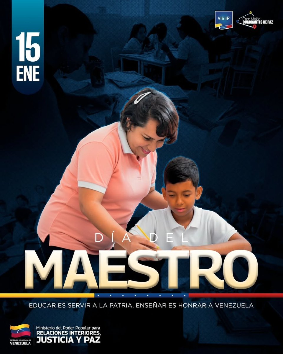 SubsantabaCicpc's tweet photo. El Viceministerio del Sistema Integrado de Investigación Penal, felicita a las maestras y maestros venezolanos en su día, quienes con vocación y entrega forman ciudadanos, inspiran valores y fortalecen la Patria. Gracias por ser la luz que guía generaciones hacia la independenc https://t.co/FQ3FbcTCJi