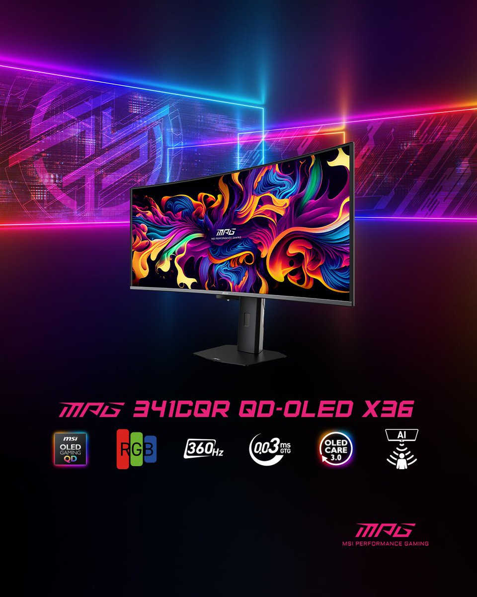 msi_polska's tweet image. 💻MPG 341CQR QD-OLED X36

Pierwszy na świecie 34” OLED 360Hz z QD-OLED 5. generacji i DarkArmor Film.
Czerń + jasność + perfekcyjne detale = przewaga, którą poczujesz w każdej grze.
#MSI #GamingMonitor #OLED #360Hz #MSIVisuals