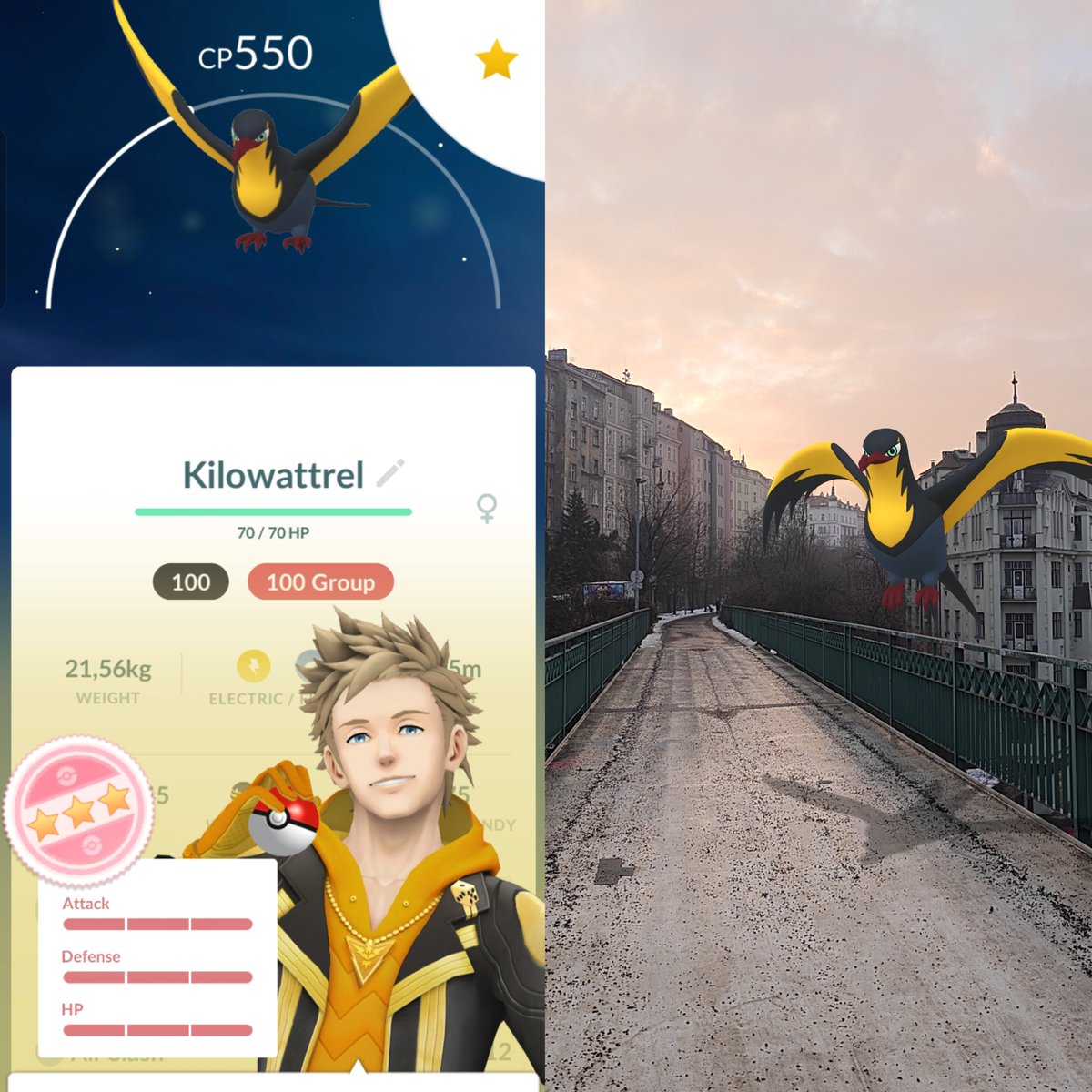 Hundo Kilowattrel 🔥💯

(Which is funny. 😀 "Kilo" at Czech language means "one hunderd" 🔥 100Wattrel)

#PokemonGO
