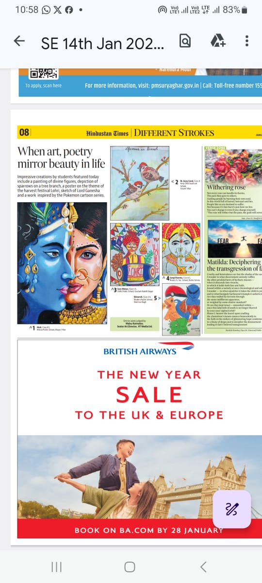 PublicAhlcon's tweet photo. Proud moment! Ahlconian Aksh (Grade 8) secured a prestigious place in the Painting section of HT-PACE, Edition dated 14 January 2026. Congratulations on this remarkable achievement! 
#AhlconPride #HTPACE #YoungArtist @ashokkp @Ahlconpublic1 @MamthaSays @monikakarnatac @NEP2020 https://t.co/TD4YHsatzq