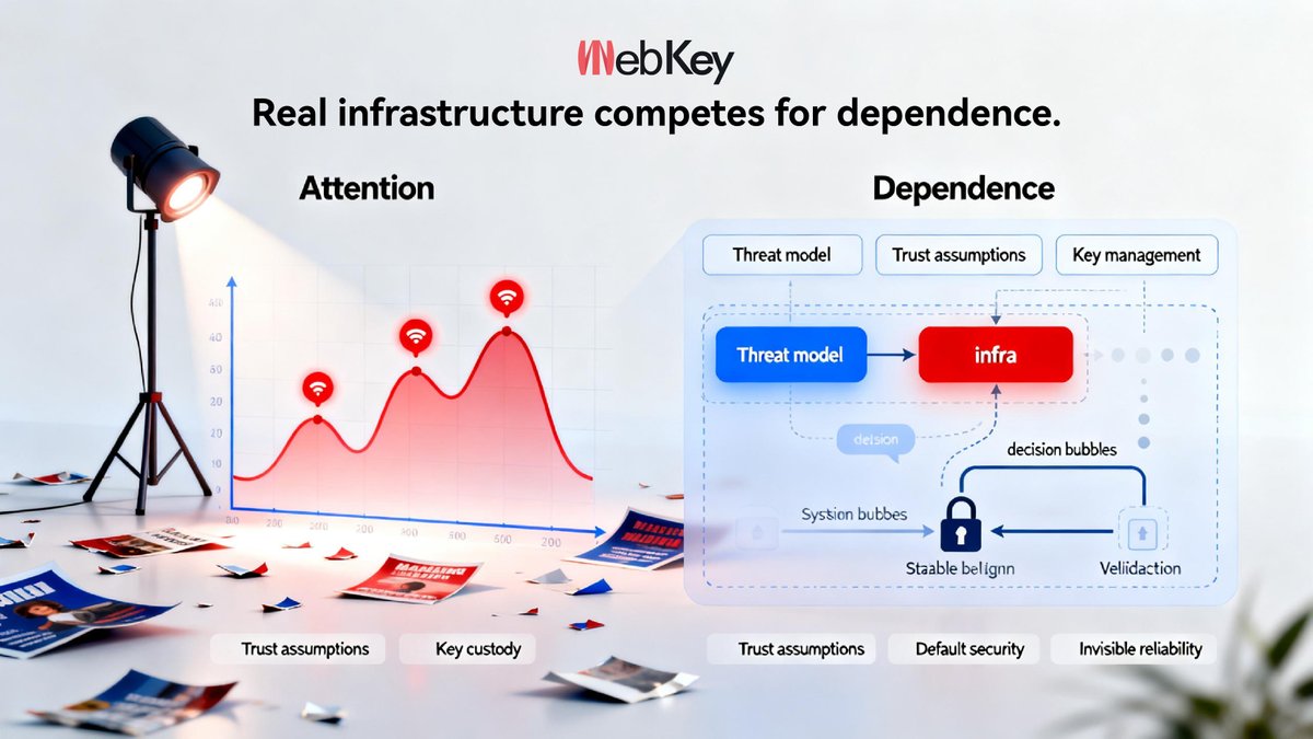 WebKey_'s tweet image. Most crypto products compete for attention.
Real infrastructure competes for dependence.

Once something becomes part of your security model,
you stop thinking about it.

#CryptoSecurity #LongTerm