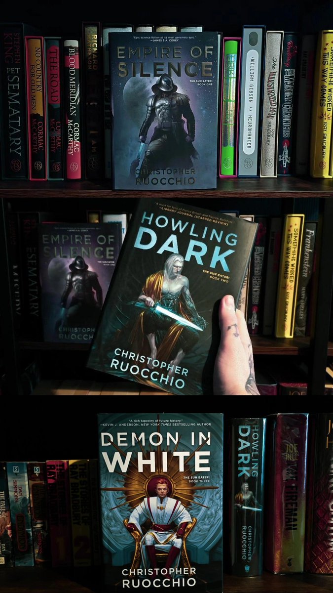 Pritch533's tweet image. Really enjoying Empire Of Silence. I've been thinking about it constantly when I'm not reading it so...obviously I placed orders for the rest of The Sun Eater Series😂

Also wearing @heavyspoilers merch 🤙