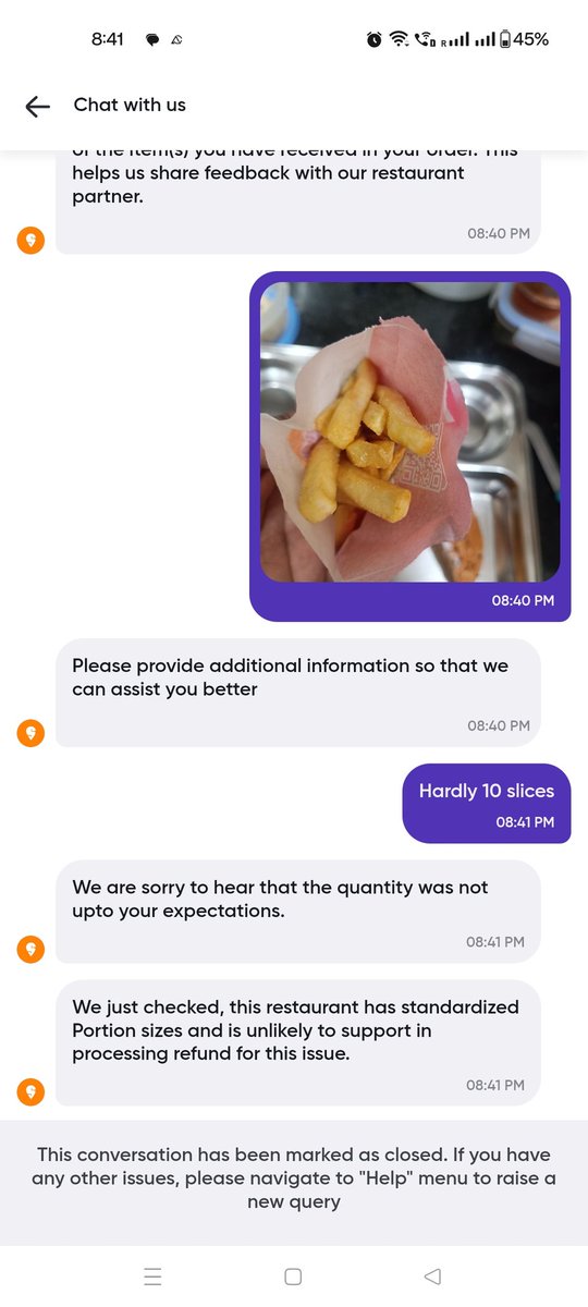 RajkhokarM's tweet photo. @Swiggy @BurgerKing restaurants are sending less quantity. When complained to you, we get answers that the restaurants use standardized portions. You and they are cheating your customers. This is not the first time. #FoodReview #swiggy https://t.co/4MYr70h40I