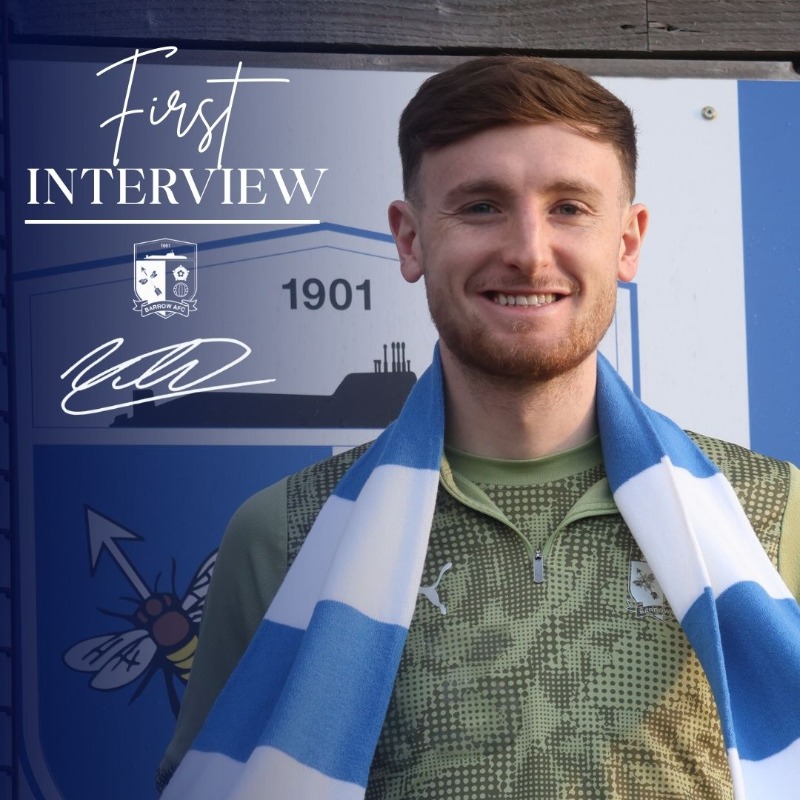 BarrowAFC's tweet photo. "𝗔𝘀 𝘀𝗼𝗼𝗻 𝗮𝘀 𝗜 𝘀𝗽𝗼𝗸𝗲 𝘁𝗼 𝘁𝗵𝗲 𝗚𝗮𝗳𝗳𝗲𝗿 𝗜 𝘄𝗮𝘀 𝘀𝗲𝘁 𝗼𝗻 𝗰𝗼𝗺𝗶𝗻𝗴 𝗵𝗲𝗿𝗲 𝗮𝗻𝗱 𝗮𝗺 𝗲𝘅𝗰𝗶𝘁𝗲𝗱 𝘁𝗼 𝗴𝗲𝘁 𝗴𝗼𝗶𝗻𝗴" 🤝

Joe Anderson's first interview as a Bluebird 🎙️

#WeAreBarrow