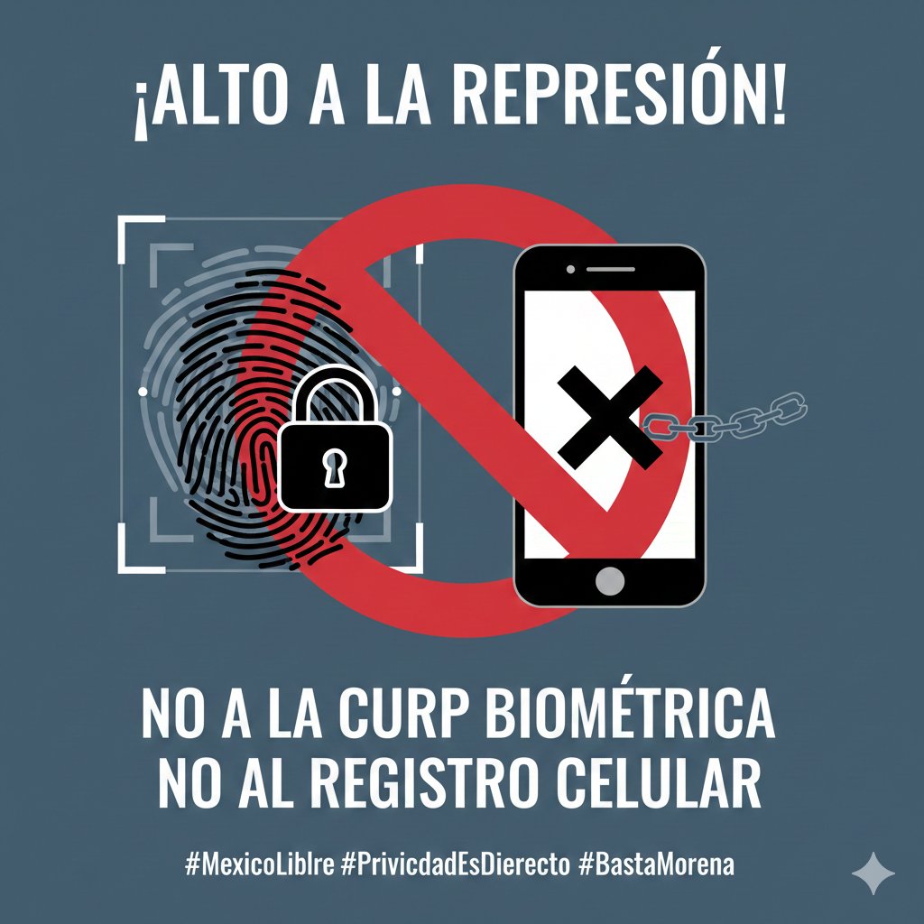 🛑🛑🛑No al registro celular con CURP y datos biométricos. 
No nos dejaremos controlar por la Dictadura del <a href="/PartidoMorenaMx/">Morena</a>

YO NO registraré mi número de Celular, alguien más? ✋

#NOALREGISTROCELULAR 
#NoRegistresTuCelular