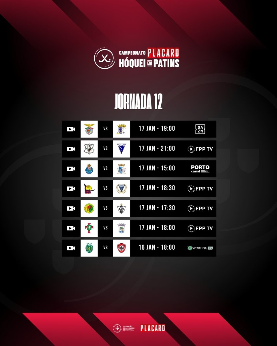 OficialFPP's tweet photo. 🏑 O #CampeonatoPlacardHP segue com a 12ª jornada!
📅 Agenda
#HóqueiEmPatins #CasaDaPatinagem #PortugalSobreRodas #Placard #EfficiencyMatch https://t.co/1Le83yG7MH