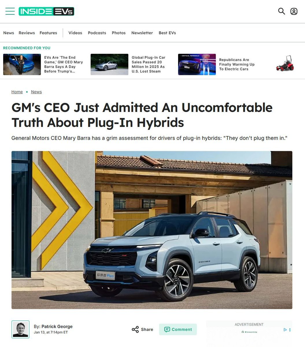 Here's EXACTLY why I've been reporting on only BEVs and not PHEVs on EVwire for the past five years.

European real-world fleet data from 127k cars already showed this - the fact that average PHEV owner rarely plugs in has made the real PHEV model emissions 5 times worse on
