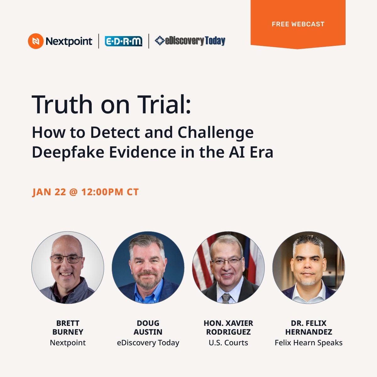 Nextpoint's tweet image. Join us on January 22 at 12PM CT for "Truth on Trial: How to Detect and Challenge Deepfake Evidence in the AI Era," featuring insights from a panel of experts with extensive real-world experience confronting AI-generated evidence.

Save your spot today &amp;gt;&amp;gt;&amp;gt; bit.ly/49NjTDB