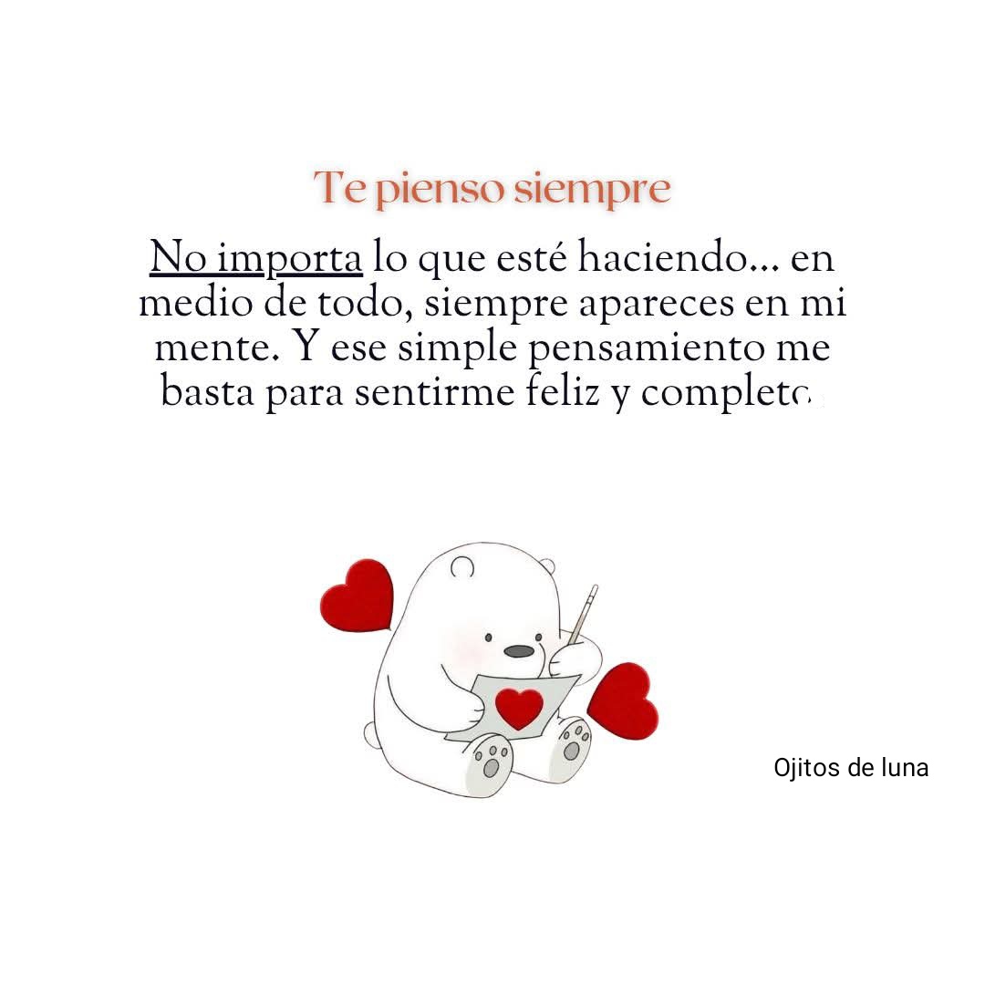 Buenos días alma mía
te pienso en los momentos simples
en los silencios largos
en las pequeñas cosas que nadie nota
en las noches tranquilas
en los días de caos
simplemente ahí estás tú
en cada pensamiento
mi alma y todo lo que soy 
siempre te elige a ti
besitos💞

☀︎♥︎☾