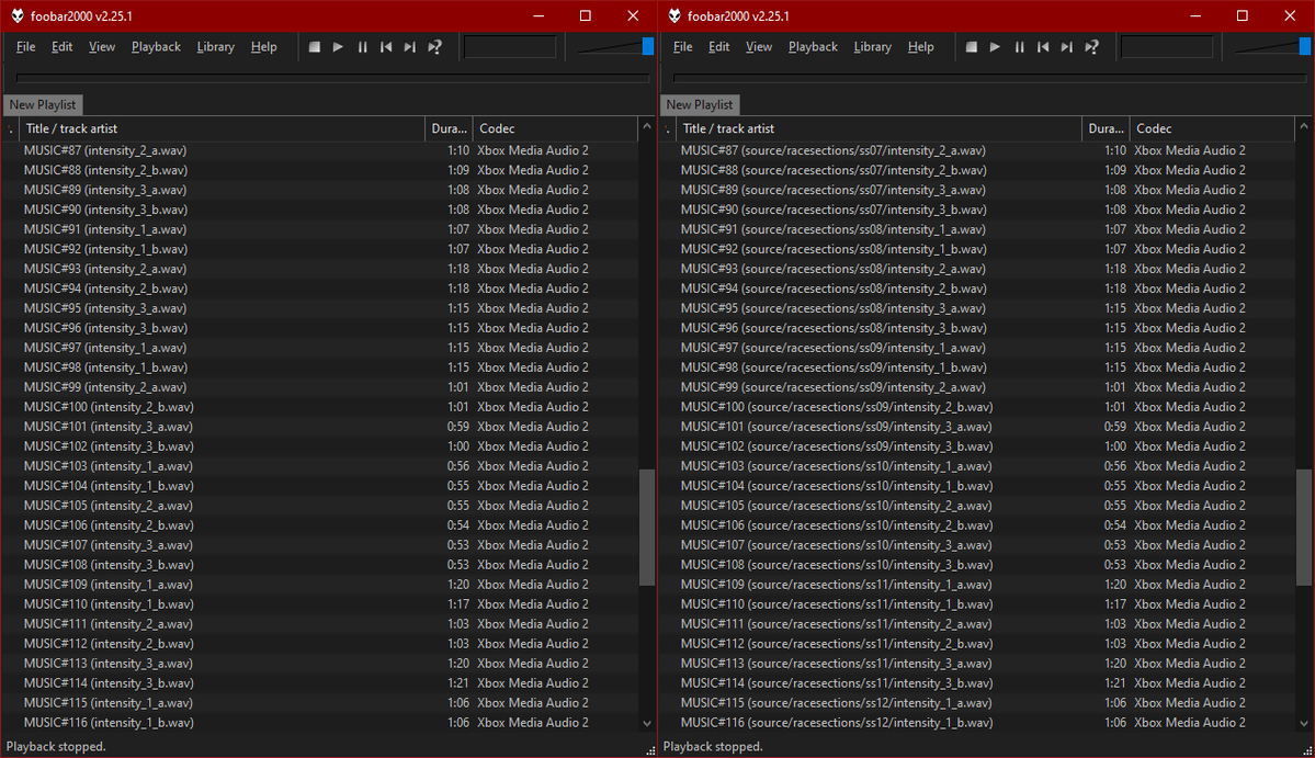EdnessTweets's tweet image. I wanted Split/Second's FSB music to have comprehensible filenames, which lead to me accidentally reimplementing almost the entire FMOD Event (FEV) system in vgmstream, whoops.  You're welcome.
