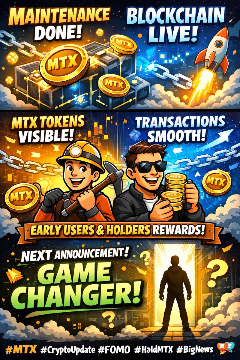 🚀 Maintenance DONE. Blockchain LIVE.
MTX tokens are now visible ✅
Transactions are smooth &amp; stable ⛓️⚡
🙏 Thanks for your patience.
⚠️ Attention MTX holders &amp; miners:
Early users and real holders are about to benefit the MOST 💎
⛏️ Keep mining
📈 Keep holding
🔥 Stay active
👀