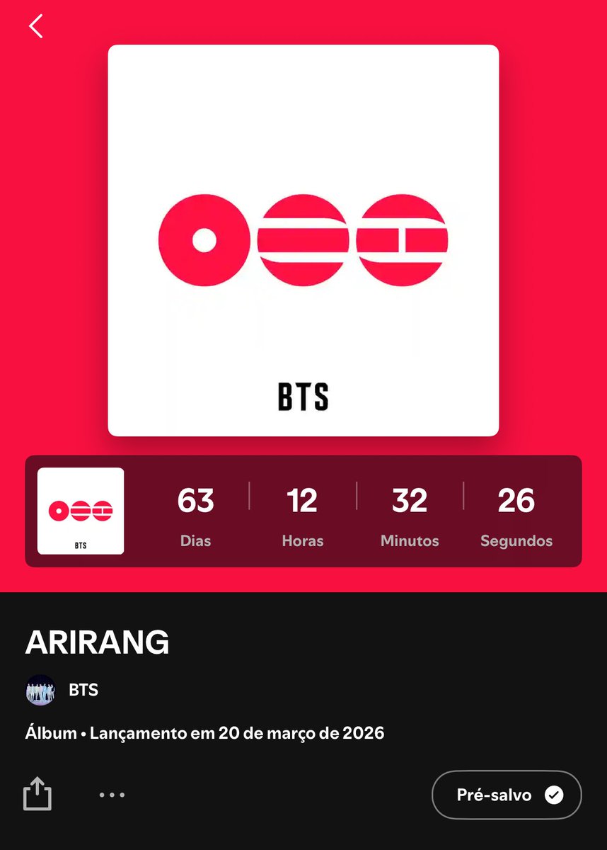 rainbowbts's tweet image. 🚨 DIVULGUEM! 

ARMYs, já está disponível o pré-save do novo álbum do #BTS, “ARIRANG”. lembrando que temos a meta de torná-lo o álbum com mais salvamentos do spotify! 

🔗: open.spotify.com/prerelease/1Dc…

BTS IS COMING
ARIRANG IS COMING
#BTSComeback2026 
#BTSARIRANG