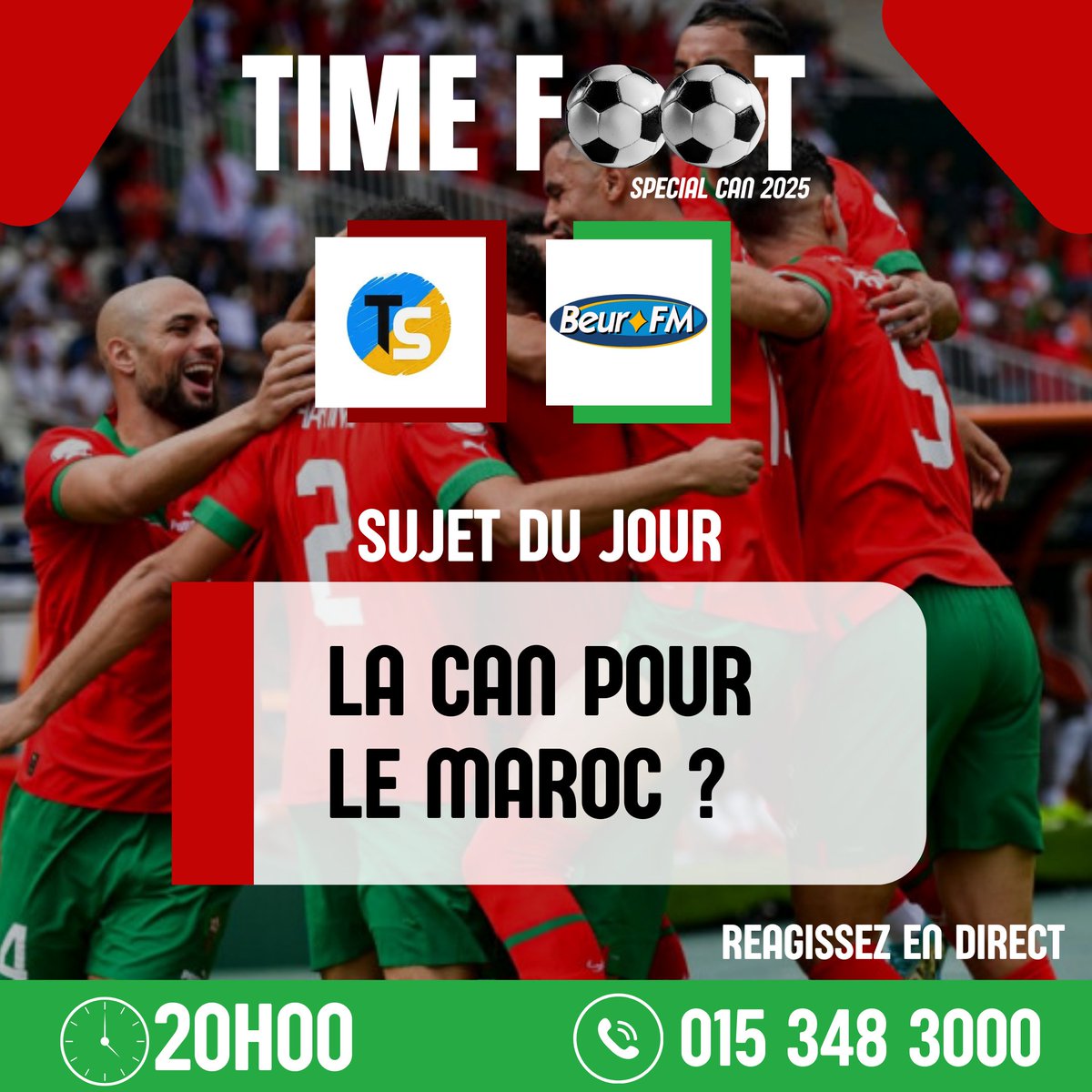 𝗗𝗘́𝗕𝗔𝗧 𝗗𝗨 𝗝𝗢𝗨𝗥

SUJET: « LA CAN POUR LE MAROC ?? »

🎙Donnez-nous votre avis 
☎️ Au 01 53 48 3000 

📅 Jeudi 15 janvier 2026 sur @beurfm 
⏱️ À partir de 20:00
