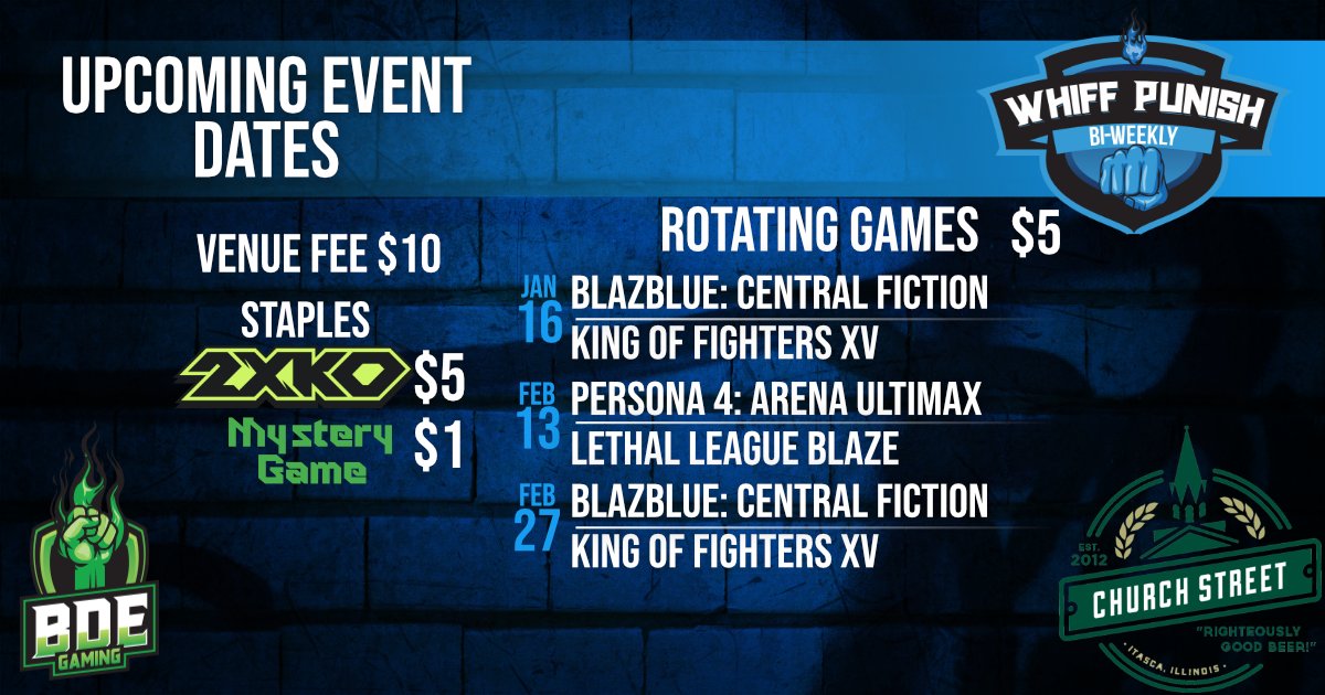 Tomorrow is Whiff Punish Bi-Weekly at Church Street Brewing! Can't wait to see everyone there!

start.gg/tournament/whi…