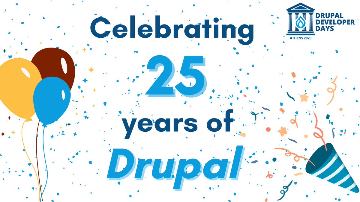 drupaldevdays's tweet image. 💙 We celebrate 25 years of Drupal!

From code contributions to local meetups, #Drupal grows as people show up and build together.

Let’s continue to celebrate 25 years at #DrupalDevDays Athens 2026 this April. See you there! 🎉

🎟️ devdays2026.drupal.org.gr/tickets

#DDD26 #TechEvent