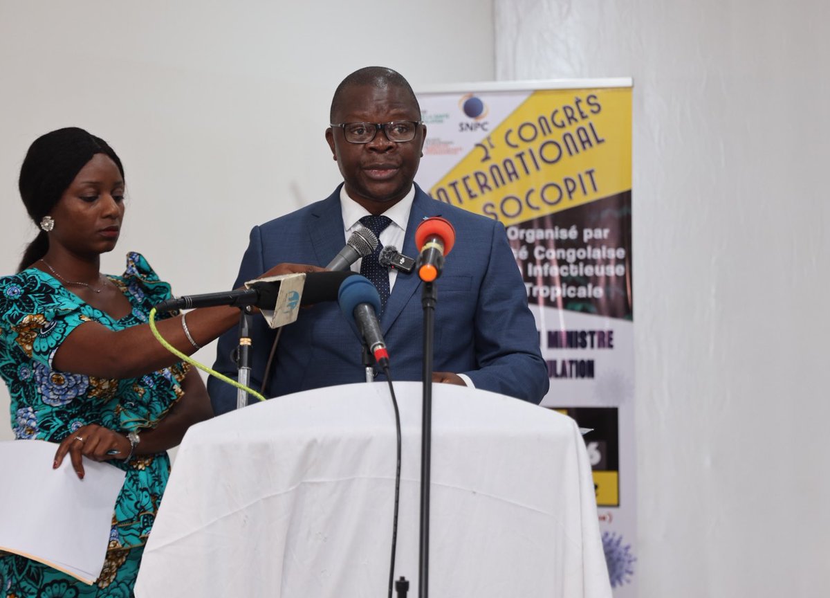 OMSCongo's tweet image. Ouverture ce 15.1.2026 du 2ème Congrès international de la Société Congolaise de pathologie infectieuse &amp;amp; tropicale par le Ministre @IbaraRosaire, en présence du Dr @sodjinoudossou @OMSCongo. Ce congrès aborde les enjeux des maladies tropicales négligées &amp;amp; des infect° émergentes.