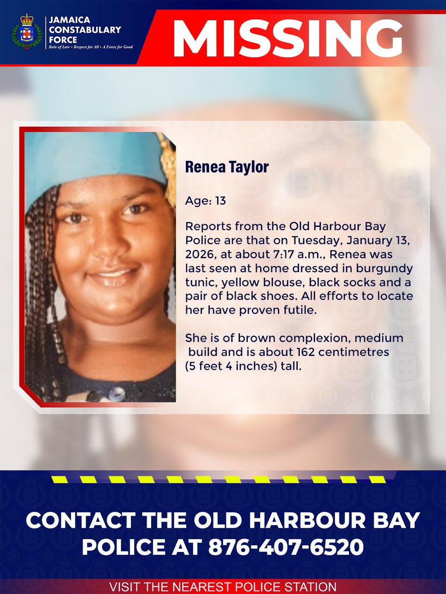 Help us locate missing Renea Taylor. If you know her whereabouts, please call the Old Harbour Bay Police or the nearest police station. 

#AnandaAlert #Missing
