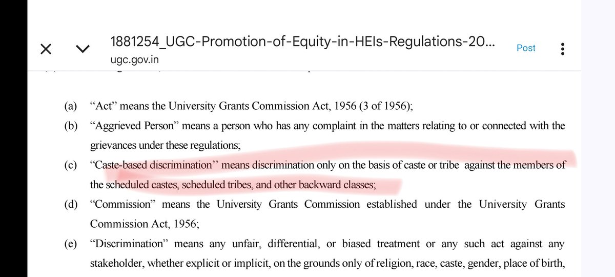 मोदी सरकार जो UGC रेगुलेशंस लेकर आयी है, वह कॉलेज कैंपसों में सवर्ण बच्चों का काल साबित होगा।

आप जरा इसके प्रावधान देखिए।
◆◆
सरकार ने पहले ही निर्धारित कर दिया है कि कॉलेज में बस 2 वर्ग होंगे-- शोषक एवं शोषित।

शोषित में सब हैं और शोषक में सिर्फ सवर्णों के बच्चे।

अब आगे बढ़ते