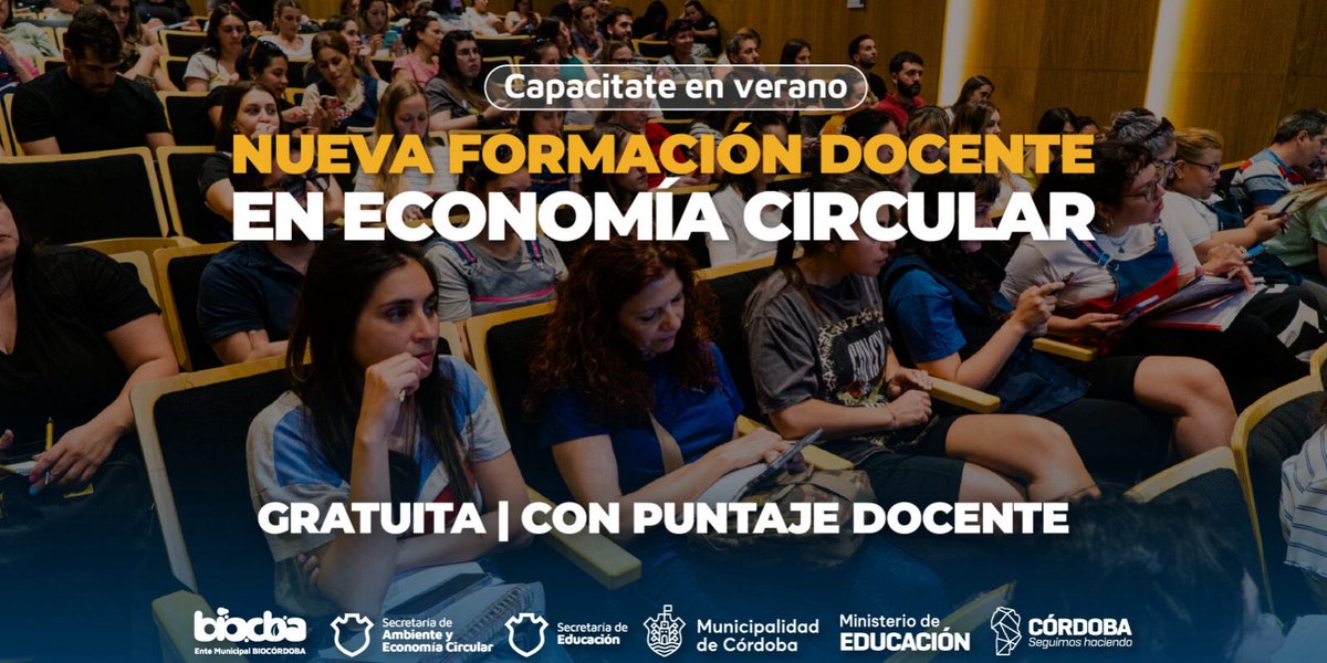 AmbienteMuniCba's tweet image. A través del Ente @BioCba , lanzamos un curso de formación en Economía Circular destinado a docentes de todos los niveles del sistema educativo municipal y provincial. 📚♻️

➡️ Más información de la capacitación: cordoba.gob.ar/nueva-capacita…