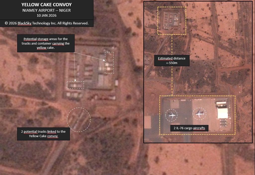 Niger 🇳🇪:Recent footage circulating on social media shows a renewed activity around Air Base 101 in Niamey, where the convoy carrying the "Yellow Cake"—the uranium concentrate from the Arlit mines in the north of the country—has been stationed for over a month.

🔹 Following the