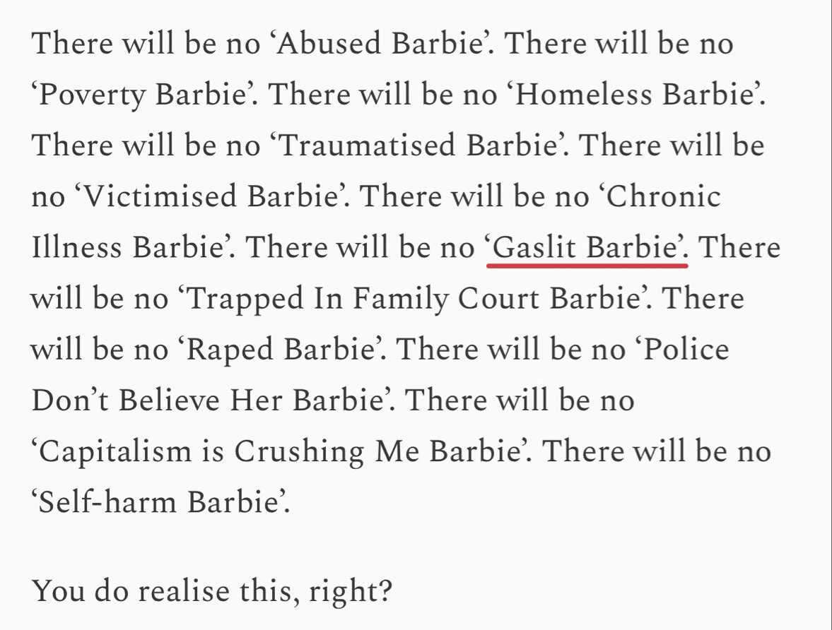 PreciousWizard's tweet image. There actually is a gaslit Barbie.