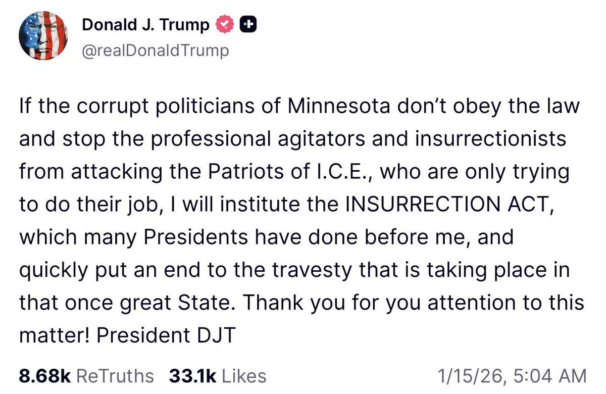 MeidasTouch's tweet image. Trump’s plan has been clear: terrorize Americans, attack them, shoot them in the face, and create as much chaos as possible — whatever it takes. Then use the chaos he manufactured to invoke the Insurrection Act.