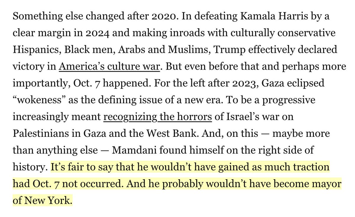 shadihamid's tweet image. The end of peak woke can be dated to October 7, 2023. That's the day that Gaza began replacing "wokeness" as the primary litmus test for progressives. 

washingtonpost.com/opinions/2026/…