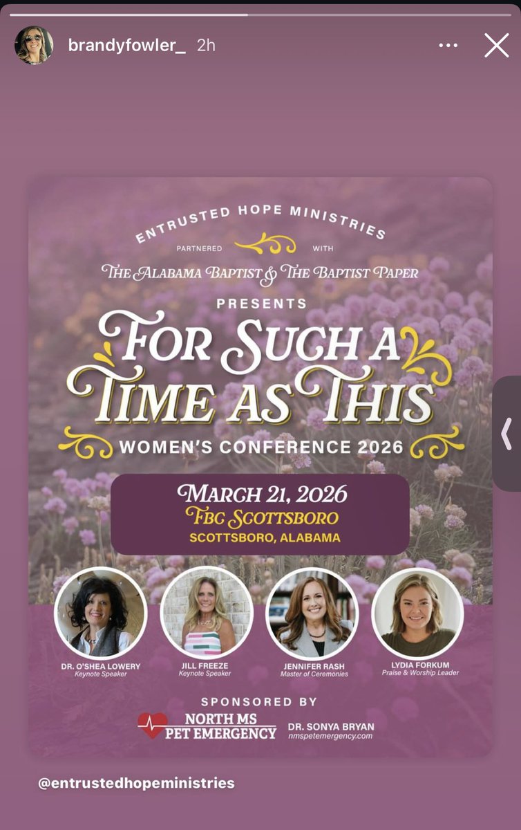 Join us at First Baptist Scottsboro, AL. We would love to see you there!
#womensconference2026 
#entrustedhopeministries
#forsuchatimeasthis