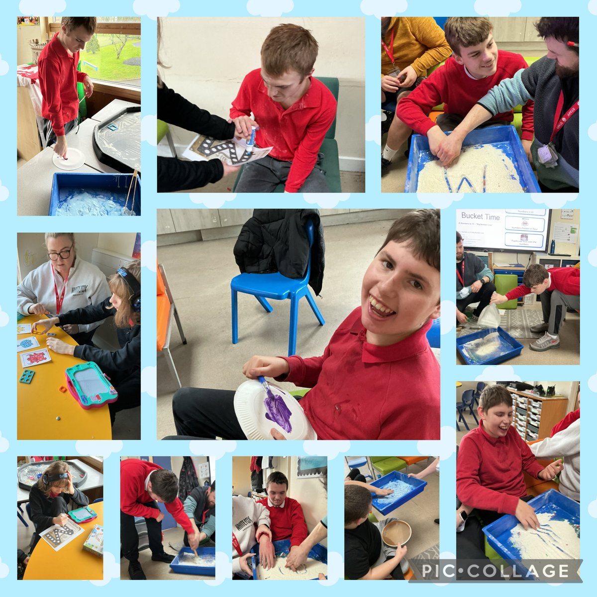 YsgolHenFelin's tweet image. A monster of a day in Dosbarth Glas! 🐉 We explored the letter M, met Grendel, felt his “slimy skin” with slime, and even popped to the shops to get ready for tomorrow’s baking adventure! 🍪 #YHFDosbarthGlas #LearningIsFun