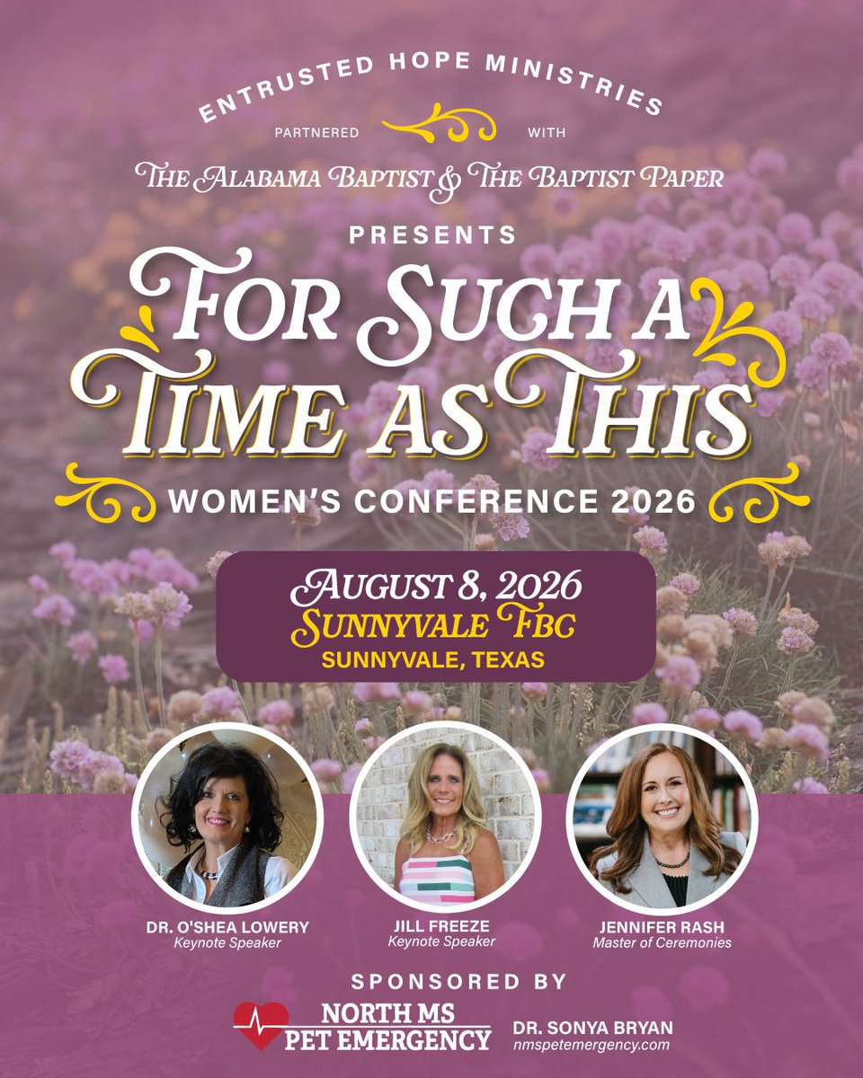 Join us at First Baptist Sunnyvale Baptist in Dallas, TX. We would love to see you there!
#womensconference2026 
#entrustedhopeministries
#forsuchatimeasthis
