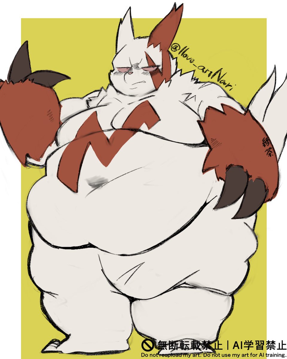 Ilove_artNari's tweet image. バトルに呼び出すとアナウンスで太り過ぎを指摘されるから毎回不機嫌な相棒の落書き